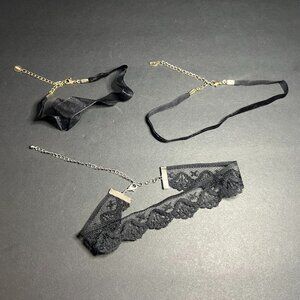 Lot of 3 Cute Black Goth Lace, Ribbon & Faux Leather Choker Necklaces